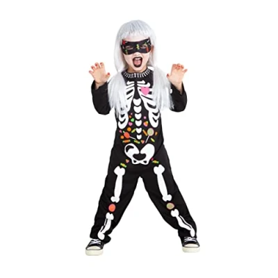 Afbeelding van Rubies S8673 S schattig skeletkostuum voor jongens en meisjes met gedrukte details, originele Halloween, carnaval verjaardag