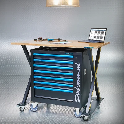 Afbeelding van Industriële werktafel 120 cm en gereedschapswagen