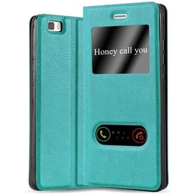 Afbeelding van Cadorabo Hoesje geschikt voor Huawei P8 LITE 2015 in MUNT TURKOOIS Beschermhoes met magnetische sluiting, standfunctie en 2 kijkvensters Book Case Cover Etui