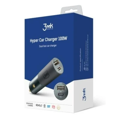 Afbeelding van 3MK Hyper Car Charger 5903108464567 Mobiele telefoon oplader auto 2 Zwart