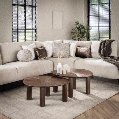 Afbeelding van Umair salontafel set van 2 vierhoekig Maya teak bruin