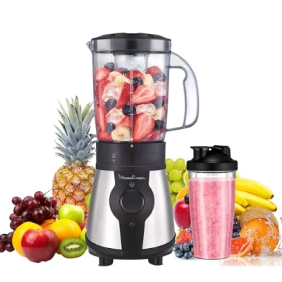 Afbeelding van Moulinex Blend&amp;Go LM1B1D 300 W Smoothie Mixer met 750 ml kunststof kruik incl. een draagbare fles, 4 afneembare messen, roestvrijstalen afwerking