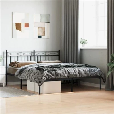Afbeelding van vidaXL Bedframe met hoofdbord metaal zwart 160x200 cm