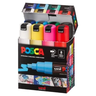 Afbeelding van uni ball Paint Marker op waterbasis Posca PC 8K doos van 8 stuks in geassorteerde kleuren paintmarker