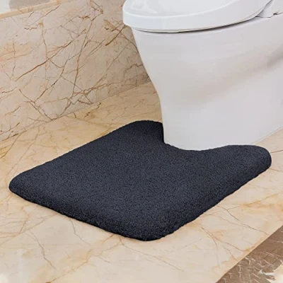 Afbeelding van wc mat met uitsparing, antislip, verdikt, mat, zacht, standaard, wollig microvezel toilet, badmat, 50 x 60 cm (zwart)