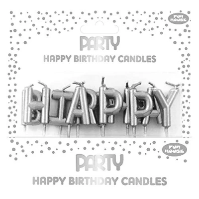 Afbeelding van Eurowrap Clairefontaine 24327 SC 13 stuks metalen kaarsen in lettervorm: Happy Birthday, kleur: zilver verjaardagskaarsen, verjaardag, Birthday
