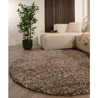Afbeelding van Rond Hoogpolig Vloerkleed Blend Beige/grijs 120 Cm