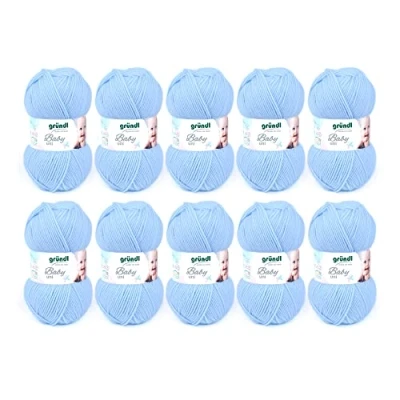 Afbeelding van Gründl Baby uni breigaren/haakgaren (OEKO TEX gecertificeerde babywol, duurzaam, onderhoudsvriendelijk, 70% polyacryl 30% polyamide, 50 g/150 m, naalddikte: 3,5 4,5, 10 x g) pastelblauw
