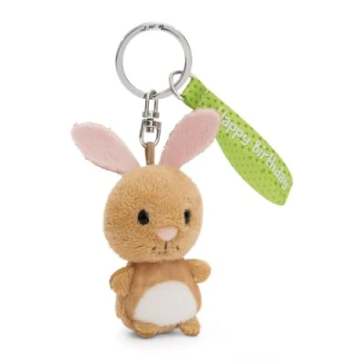 Afbeelding van Sleutelhanger &quot;Happy Birthday&quot; 5 cm bruin pluche knuffeldier, schattig dier om te knuffelen, spelen, voor kinderen en volwassenen, een geweldig cadeau idee