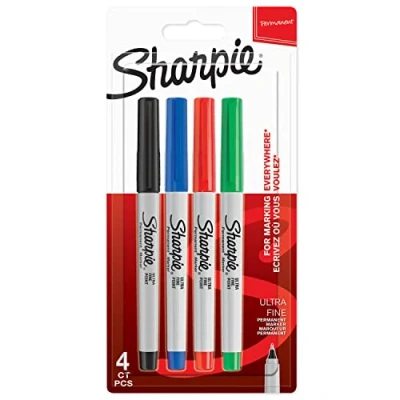 Afbeelding van Sharpie permanente markers ultrafijne punt Zwarte, Blauwe, Rode en Groene Inkt 4 stuks