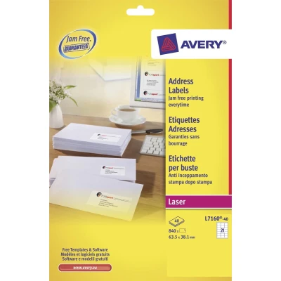 Afbeelding van Etiket Avery L7160 40 63.5x38.1mm wit 840stuks