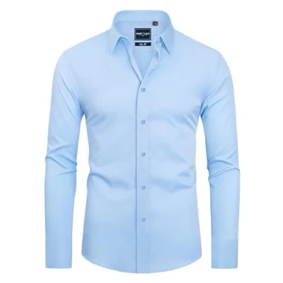 Afbeelding van DEMEANOR Overhemd met lange mouwen voor heren, slim fit, strijkvrij, vrijetijdshemd, lichtblauw