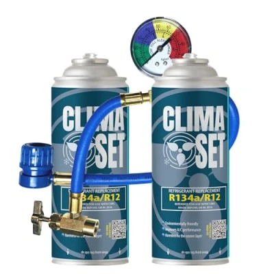 Afbeelding van ClimaSet Vervanging van koelgas R134a 2 x 170 g, voor airconditioning met manometer, temperatuurbeheer, airconditioner, flexibel beheren temperatuur in de auto, navulling airco gaspatroon,