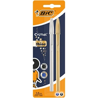 Afbeelding van Bic balpen Cristal Shine, blister met 2 stuks (goud en zilver)