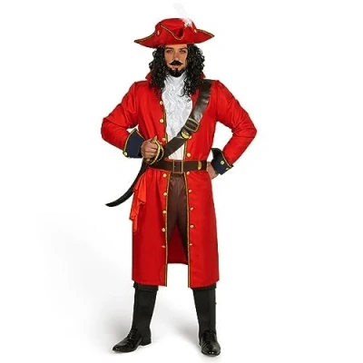 Afbeelding van Spooktacular Creations Piratenkapitein kostuum voor heren, luxe rode kapitein outfit volwassenen, Halloween, verkleedpartij, cosplay, S