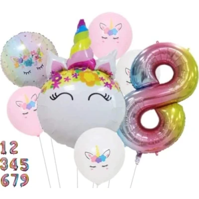 Afbeelding van DIWULI, eenhoorn luchtballon 8 jaar ballon XL cijfer verjaardag kinderen meisjes decoratie folieballon cijfers