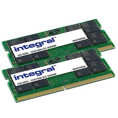 Afbeelding van Integral DDR5 pakket 64 GB: 2 x 32 GB SO DIMM 262 PIN 4800 MHz / PC5 38400 CL40 1.1 V niet gebufferd ECC