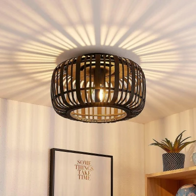 Afbeelding van Lindby plafondlamp hout 1licht Hout, metaal H: 24 cm E27 zwart