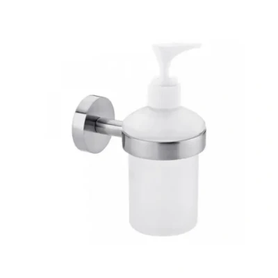 Afbeelding van tesa Moon Zeepdispenser voor aan de muur, gesatineerd glas en verchroomd roestvrij staal, zonder boren, met kleefoplossing, 109 x 70 156 mm