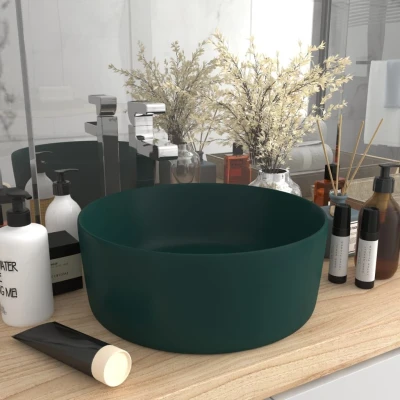 Afbeelding van Wastafel rond 40x15 cm keramiek mat donkergroen