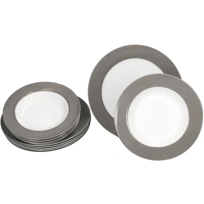 Afbeelding van MamboCat Variant serviesset grijs, 12 delig, gekleurd porseleinen servies voor 6 personen, soepborden en kleurrijke dinerborden, platte borden de