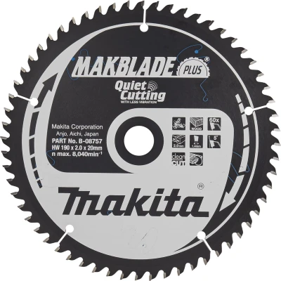 Afbeelding van Makita Afkortzaagblad voor Hout Makblade Plus Ø 190mm Asgat 20mm 60T B 08757