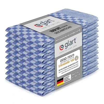 Afbeelding van Glart 48SB Set van 10 theedoeken retwist garen, 50 x 70 cm, 100% katoen, Oeko Tex, blauw, voorgewassen