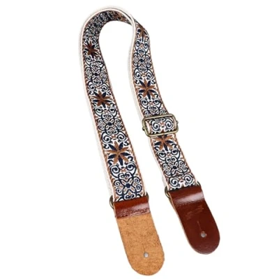 Afbeelding van Ukelele Schouderriem, verstelbare schouderriem van nylon en leer voor ukelele, geborduurde riemen met leren sluiting, geschikt alle maten (stijl 1)