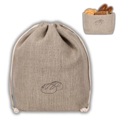 Afbeelding van slowroom Broodzak 30 x 34 cm en 2 in 1 broodmand stoffen dubbele laag linnen ademend decoratief onderhoudsvriendelijke natuurlijk