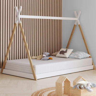 Afbeelding van COME 90 x 190 CM kinder tipi bed met houten en witte bodem