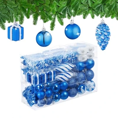 Afbeelding van Relaxdays kerstballen kerstboomballen kerstboomdecoratie set van 72 kunststof blauw