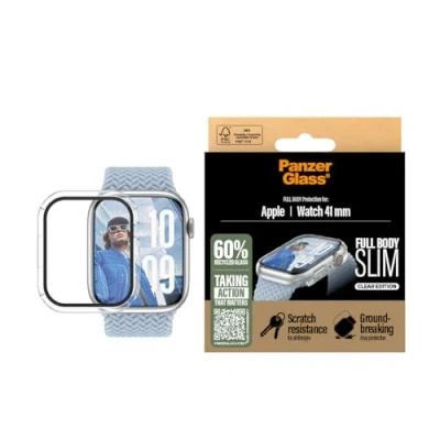 Image de PanzerGlass Clear Edition pare chocs pour montre intelligente corps entier, mince verre trempé (microfracture2023), polyéthylène téréphtalate (PET), 100 % de polycarbonate recyclé transparent Apple Watch Series 10 (GPS + Cellular) (