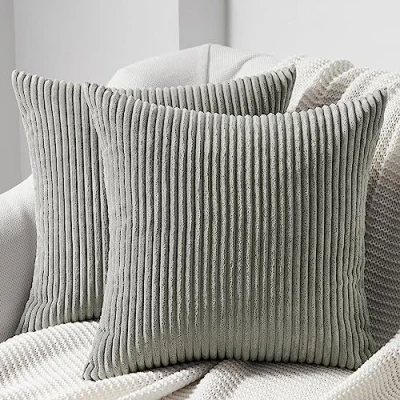 Afbeelding van Topfinel Kussenslopen, kleurrijke zachte corduroy kussenslopen voor woonkamer, slaapkamer, onzichtbare ritssluiting, set van 2, grijs, 40 x cm