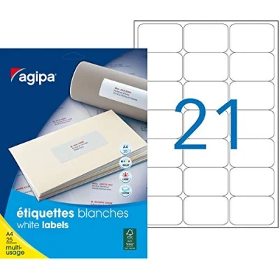 Afbeelding van Apli Agipa multifunctionele etiketten, zelfklevend, wit, afgeronde hoeken, 63,5 x 38,1 mm, FSC gecertificeerd, 525 etiketten