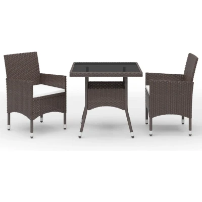 Afbeelding van vidaXL 3 delige Tuinset poly rattan en gehard glas bruin