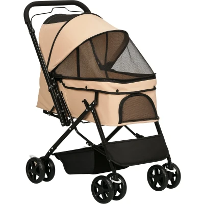 Afbeelding van PawHut Hundebuggy Hundewagen Buggy für kleine Hunde und Katzen Haustierwagen Pet Stroller Katzenbuggy Oxford Braun 76,5 x 52 95 cm