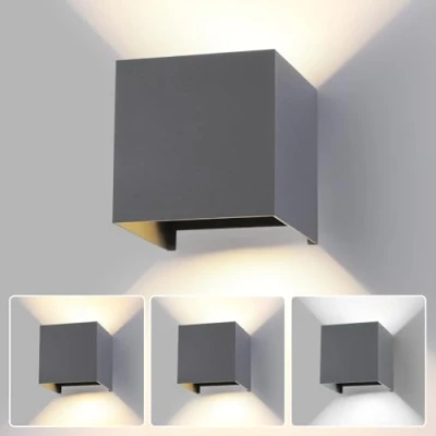 Afbeelding van Led wandlamp voor buiten, binnen, licht, verstelbaar, 3 kleuren, wandlamp, IP65, waterdicht, modern, donkergrijs, 15 W, vierkante aluminium instelling van de stralingshoek, 11 cm