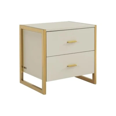 Afbeelding van Pascal Morabito Nachtkastje met 2 lades Mdf Beige en goud OMBRELIA van L 50 cm x H D 40