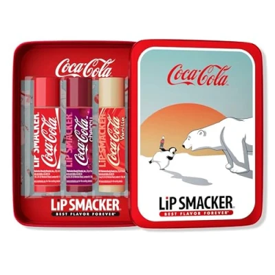 Afbeelding van Lip Smacker Balm Tin Trio, 3 Piece Kids Gift Set, Holiday Themed Coca Cola Edition, Moisturizing and Easy to Apply, Infused with Castor Seed Oil,