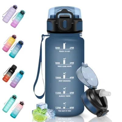 Image de Motswedi Gourde Sport, 500ml Anti Fuite, Paille, Sans BPA, avec Réutilisable, Gourde, Facile à Transporter, Bouteille d&#039;eau pour Cyclisme, Camping, Fitness, Yoga, Bleu Foncé