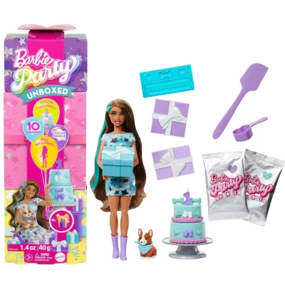 Afbeelding van Barbie Uitpakparty Dierenverjaardag Barbiepop met blauwe highlights
