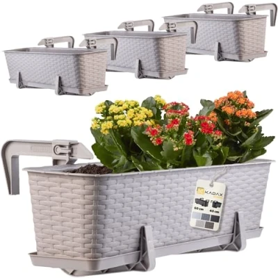 Afbeelding van KADAX Set van 4 bloembakken voor bloemen en kruiden, duurzaam kunststof, balkon (60 cm, karamel)