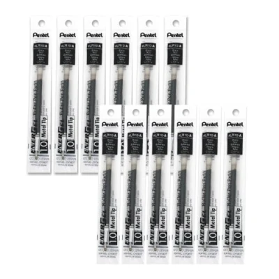 Afbeelding van Pentel LR10 A gelinktvullingen, metalen punt, 1 mm, zwart, 12 stuks
