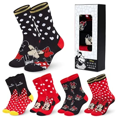 Afbeelding van Disney Minnie en Mickey damessokken, maat 37 40, 5 paar, Rood/Zwart
