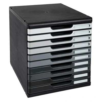 Afbeelding van Exacompta Ref. 302794D MODULO A4 Opbergdoos met 10 gesloten laden voor A4+ documenten Buitenafmetingen: diepte 35 x breedte 28,8 hoogte 32 cm zwart/grijs kleurverloop