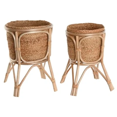 Afbeelding van Plantenbakkenset Home ESPRIT Natuurlijk vlechtwerk Vezel 28 x 38 cm (2 Onderdelen)