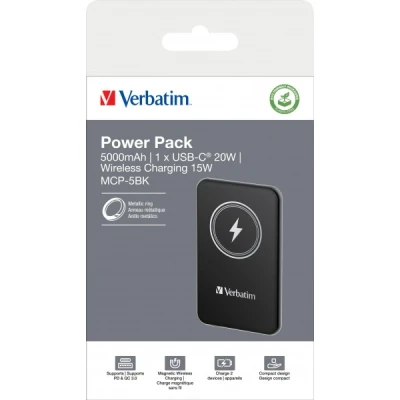 Afbeelding van Verbatim Charge &#039;n&#039; Go magnetische draadloze powerbank 5000mAh zwart