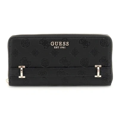 Afbeelding van GUESS Portemonnee Zarela SLG Large Zip Around Wallet Black Logo Zwart