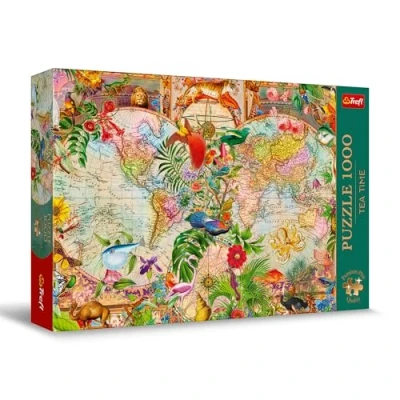 Afbeelding van Trefl Premium Plus Quality Puzzle Tea Time: oude wereldkaart 1000 stukjes, Nostalgisch geschilderde fotoserie, voor volwassenen en kinderen vanaf 14 jaar