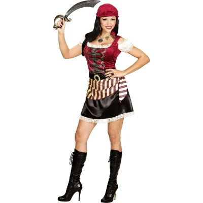 Afbeelding van Widmann Piraat &amp; Viking Kostuum Verzorgd Piratenmeisje Vrouw Rood, Zwart Large Carnavalskleding Verkleedkleding